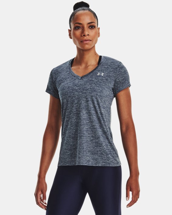 Women's UA Tech™ Twist V-Neck Short Sleeve in Gray image number 0